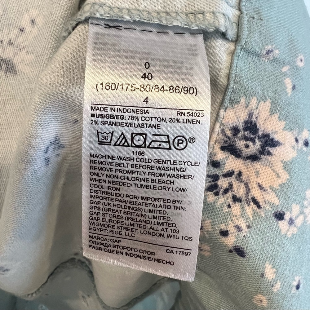 Gap Women’s Linen Belted Apron Dress Robins Egg Blue Floral Size 0 Cottagecore - Picture 5 of 6